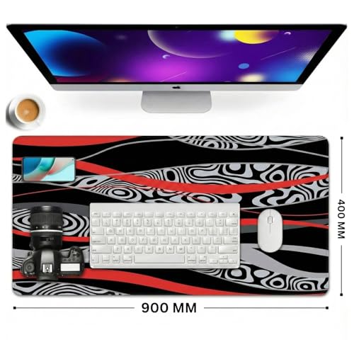 Image of Saco XXL Gaming Mouse Pad for PC - Large Desk Mat 900x400x3mm, Extended Non-Slip Rubber Base, Waterproof Surface, Flow Design, Big Keyboard Mouse Pad for Office & Home Setups