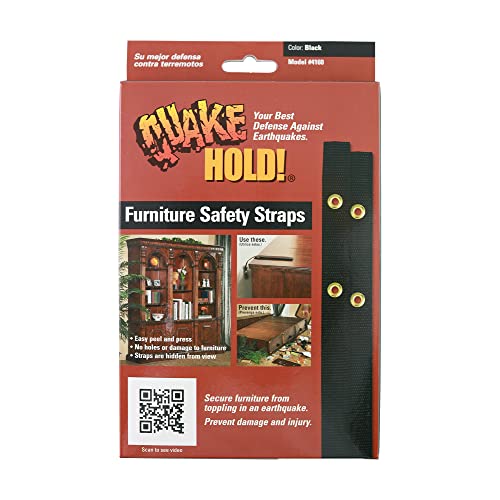 Quakehold! Furniture Strap Kit, Earthquake Fasteners for Disaster Preparedness, Child Proof Safety Straps for RV, Home Office, Helps Prevent Damage and Injury, Easy to Install, Black - Thumbnail 2
