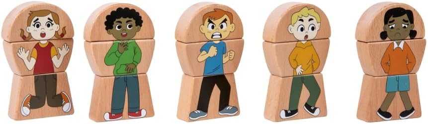 Social Emotional Learning Toy for Kids Ages 1-3, Wooden Stacking Blocks | Montessori Emotion Matching Toys, Sensory Game for Toddlers 18 Months and Up, Feelings Sorting Activities for 2 Year Old