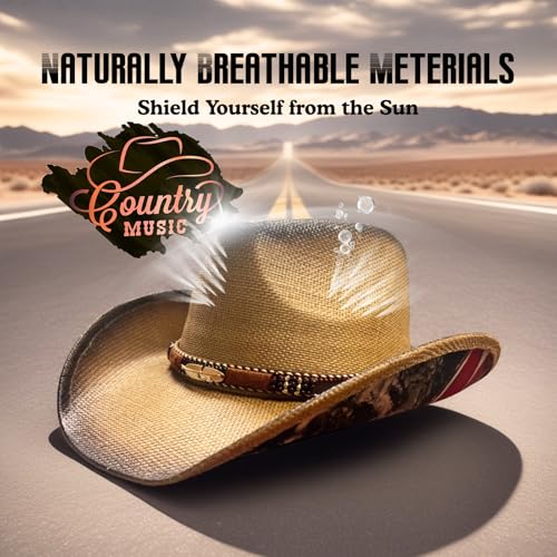 Image of Cowboy Hats for Women, Brown Cowgirl Hats Classic Straw Western Hats for Women Music Festival Party Beach.
