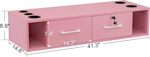 Miniatura 3 de BarberPub Estación de montaje en pared con cajones Gabinete de estilo Almacenamiento abierto Salón de belleza Equipo de spa 2502 (rosa)