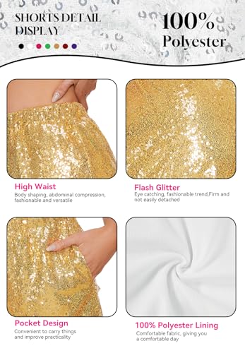 Zando Elastic High Waist Sequins Shorts for Women Solid Glitter Straight Leg Hot Bottom for New Year Disco Party Club Concert2