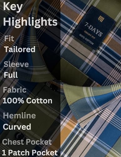 Image of 7-DAYS Men's Premium Check Shirt - 100% Cotton, Tailored Fit (Between Slim & Regular), Full Sleeve, with Pocket - Smart Office & Casual Look