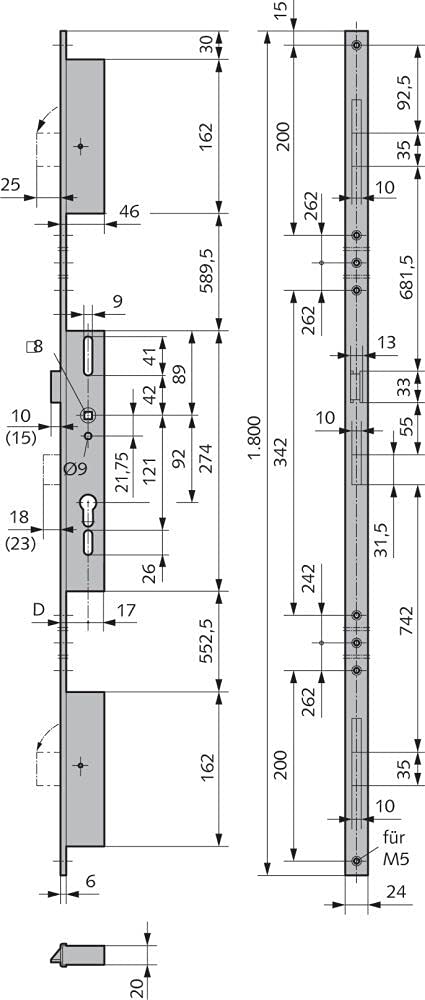 Mehrfachverriegelung mit U-Stulp - Dornmaß: 35, Ausführung: PZ gelocht - 012963500426 erial/Oberflächen: Edelstahl V2A matt gebürstet, Produkt-Richtung: DIN rechts/links verwendb