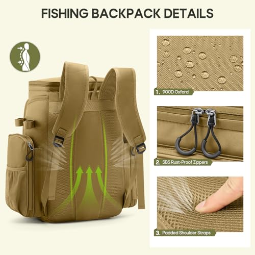 Image of RAINSMORE Fishing Backpack, 45L Large Water-resistant Fishing Tackle Bag