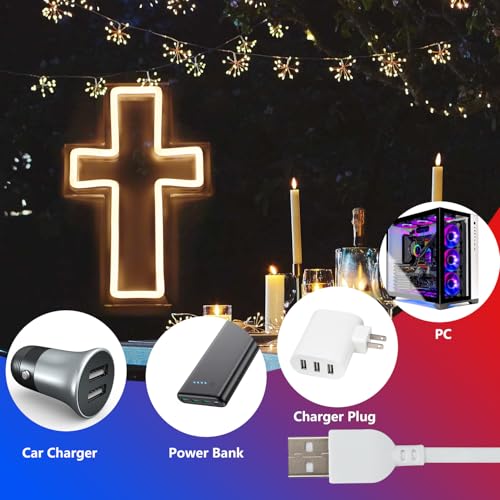 Image of Anrookie Neon Cross Sign for Wall Decor, USB Powered LED Cross Neon Light with Dimmable Feature for Bedroom, Wall, Christening, Christmas, Kids Birthday Party Decor