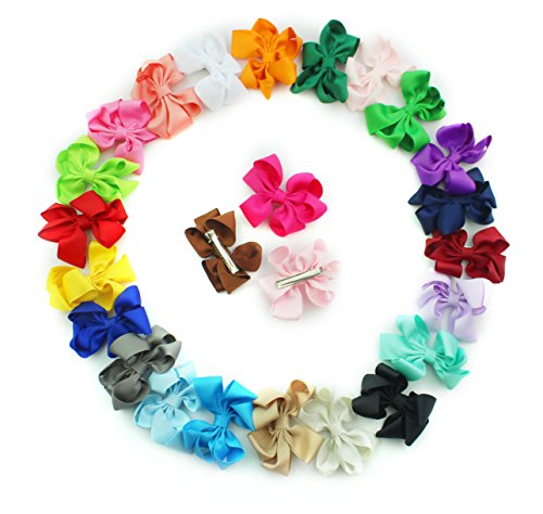 Cellot 25pcs 4" Boutique Girls Kids Children Hair Bows Grosgrain Ribbon Headbands Alligator Hair Clip-3 Folds Design