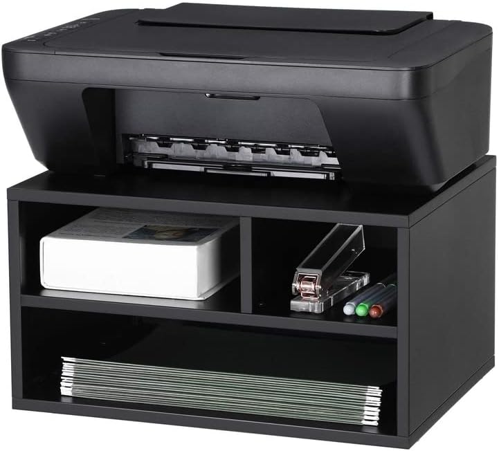 SONGMICS Printer Stand for Desk, Home Desktop Printer Stand with Storage Shelves for Office, Steel Frame, Multi-Purpose Rack, 15.9 x 11.8 x 8.7 Inches, Matte Black UOMC101B01