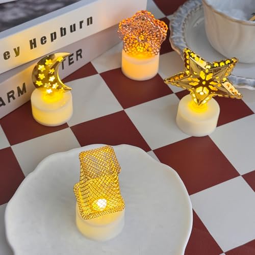 6PCS Star Tea Lights Candles(Ironwork), LED Flameless Candles Battery Operated for Holiday Gifts, Led MINI Electric Faker Votive Tealight Candles for Desk, Birthday Decorations — view 6