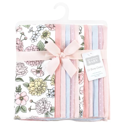Image of Hudson Baby Unisex Baby Cotton Poly Flannel Burp Cloths Bundle, Vintage Blossom, One Size