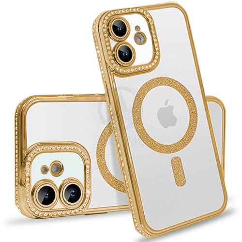 Image of AESTMO Back Cover for iPhone 11 Compatible with MagSafe | Diamond Glitter Case | Luxury Bling Rhinestone Soft Clear TPU Bumper | Camera Lens Protection Cover for iPhone 11 (Gold)