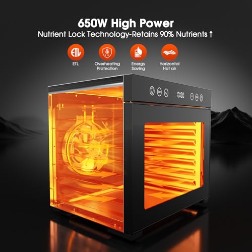 Image of PSIIDAN Upgraded Food Dehydrator Machine, 650W Powerful Dehydrator with 8 Stainless Steel Trays & Interior Light, Adjustable Timer and Temperature for Jerky, Fruits, Herbs, Dog Treats