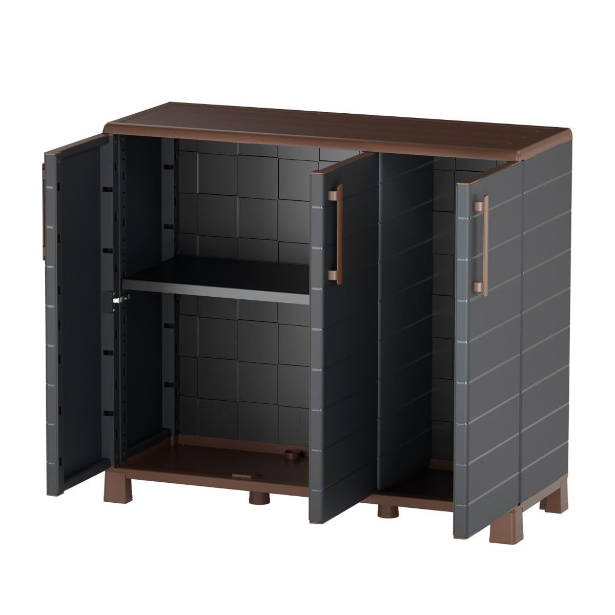 Art Plast - Armario bajo portaobjetos con 3 Puertas y 1 Estante, máximo de 20 kg, Interior y Exterior – Mueble portaobjetos Antracita