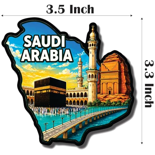 Image of CVANU Saudi Arabia Country Landmark Theme 2pcs MDF Fridge Magnet - Wooden Travel Souvenir Refrigerator Decorative Collectible Magnet