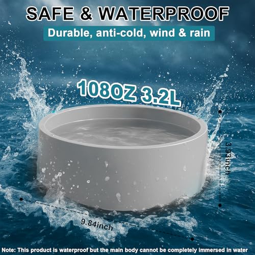 Pet Heated Bowl for Dog,Cat Warming Water Bowl with Chew Resistant Power Cord, Outdoor Waterproof Smart Uniform Heating for Small Animals Bird Chicken Rabbit Duck (108 fl oz, Grey)
