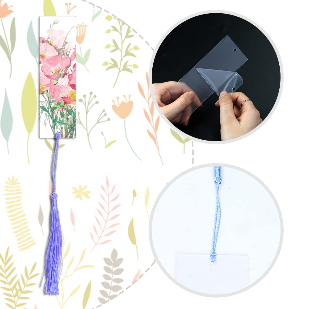 DZSEE 15 Pcs Acrylic Bookmark Blanks Set With Colorful Tassels, Clear Blank Plastic Bookmarks