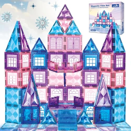 Little Pi 102pcs Frozen Princess Castle Magnetic Tiles Building Blocks - 3D Diamond Blocks, STEM Educational Toddler Toys for Pretend Play, 4 Year Old...