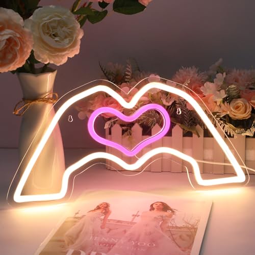 HMASYO Heart Hands Neon Sign Singer Love Finger, Pink Heart