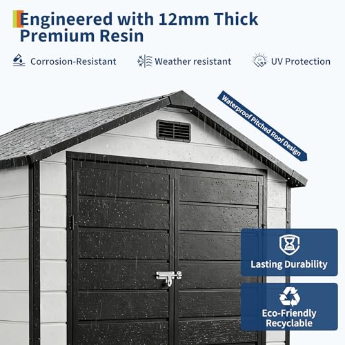 Plastic Outdoor Storage Shed with Floor & Window, Resin Garden Shed for Patio, Lawn Mower, Bike & Tool, Outdoor Storage with Lockable Door & 2 Vents & Sloped Roof (Gray + Black, 6x4 Ft) by GarveeLife - Image 4