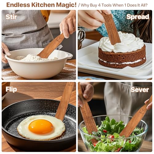 【2 PCS 11 inch】Skinny Spurtle for Sourdough Starter, Sour Dough Stirring Stick, Scraping Spatula, Premium Hardwood Non-Stick Cookware Tool for Mixing, Jar Scraping, Baking, Wooden Sourdough Stirrer.