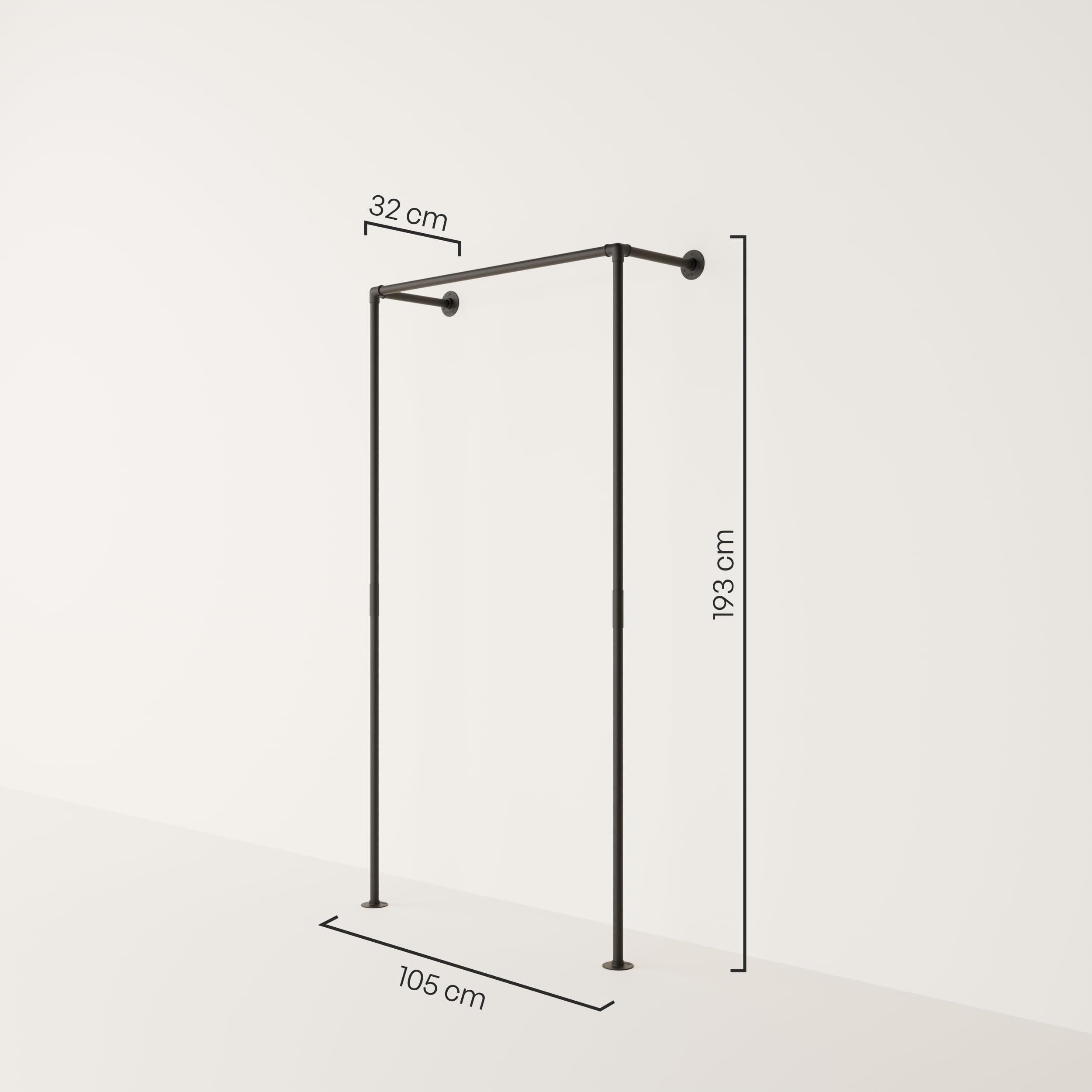 pamo Appendiabiti da Parete 120 kg – Barra Appendiabiti da Muro Industriale Nero I armadio aperto in metallo tubo I 105x193x32 cm