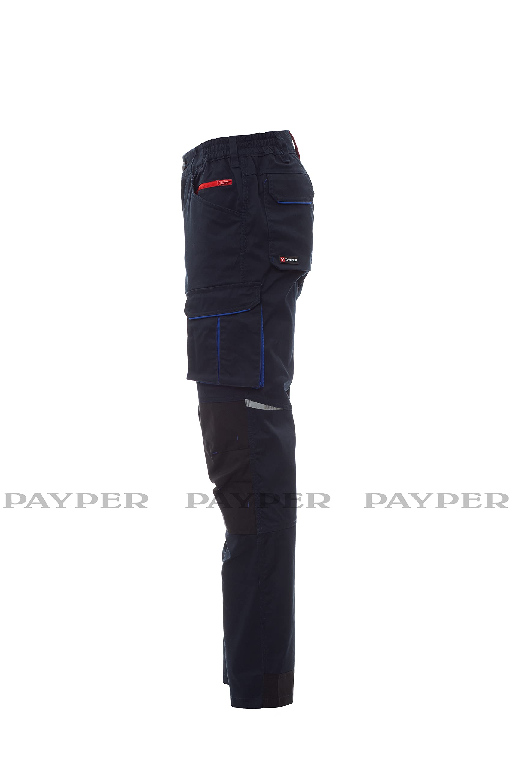PAYPER NEXT400 Arbeitshose multifunktionale Stretch-Unisex-Hose Twill mit 30% Baumwolle und 20% innovativem Elastomultiester 7 Taschen und Reißverschluss Navy Blue/Black 52