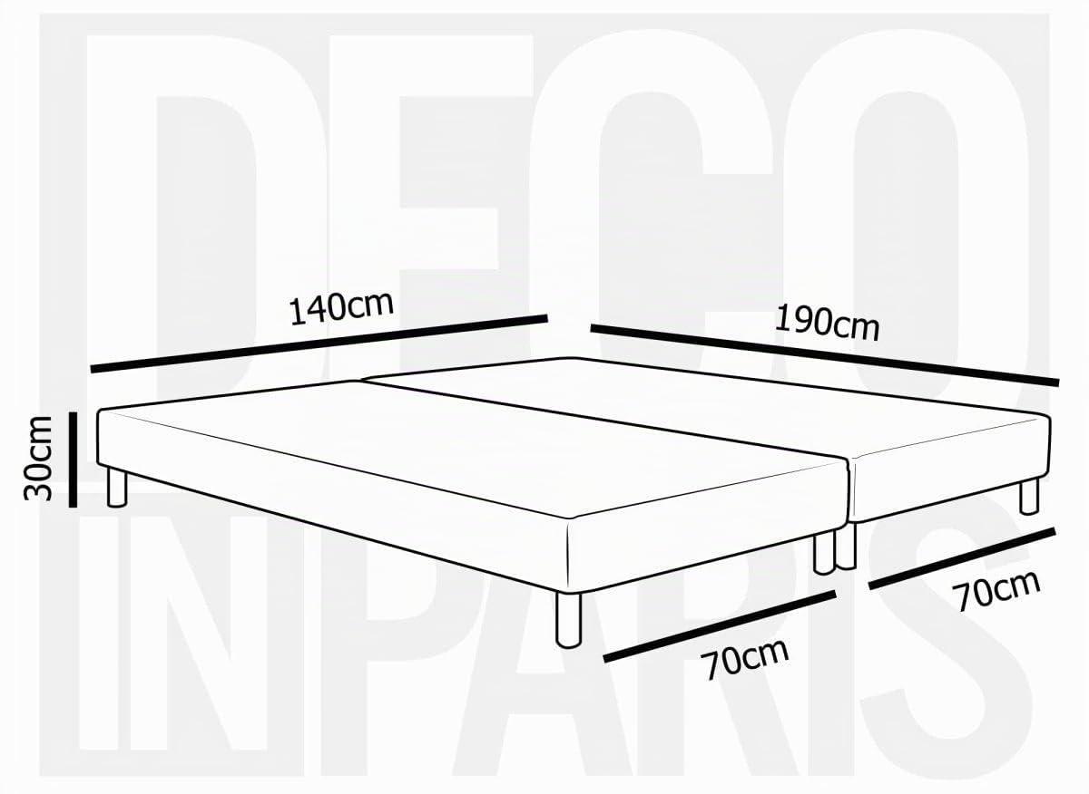 DecoInParis Sommier tapissier 140 X 190 cm + 8 Pieds (2X 70x190cm)