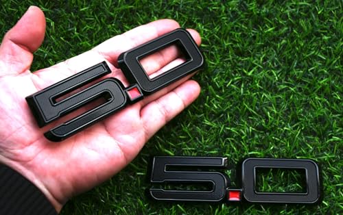 Image of Pair Set 5.0 Emblem Door Side 3D Badge Compatible with 2024-2025 Mustang GT Dark Horse PR3Z-16228-D (5.0-Black Red)
