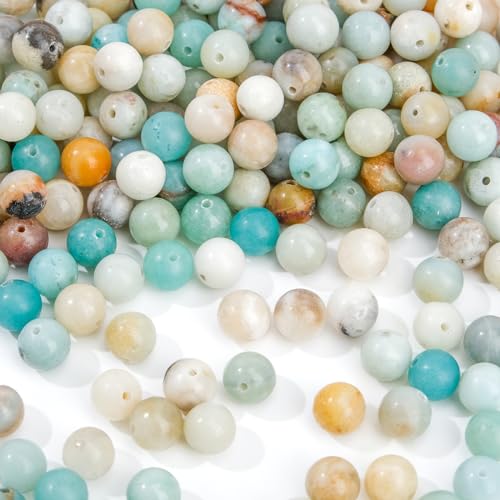 EUES Perle Pierre Naturelle 90 Pièces, 8mm Perles d'Amazonite Naturelles, Perles de Pierre Naturelle Rondes pour la Fabrication de Bijoux de Collier de Bracelet DIY, Fêtes, Vacances
