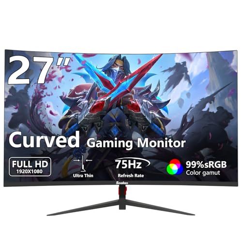 Image of Sealan 27 inch Curved Gaming Monitor, FHD 1920x1080, 75Hz /100Hz Refresh Rate, 1800R Curvature, HDR,99% sRGB,1800R,HDMI,Ultra-Thin Bezel, VESA Mountable, for Home Office /Gaming /Entertainment