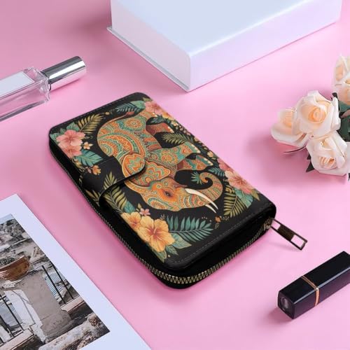 Image of COEQINE Ladies Wallets Pink Leopard Heart Black Printed Leather Phone Long Clutch Purses Check Coin Change Holder