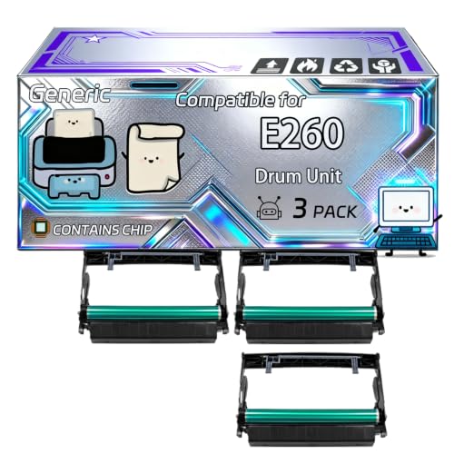 Image of E260 Drum Unit Compatible for Lexmark E260 E360 E460 E462 Printers, With Chip, 20000 Pages, Vibrant Colours (3 Pack Black)