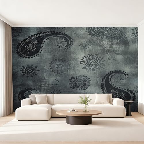 Fresque murale intisse de haute qualite motif mandala gris L310 cm