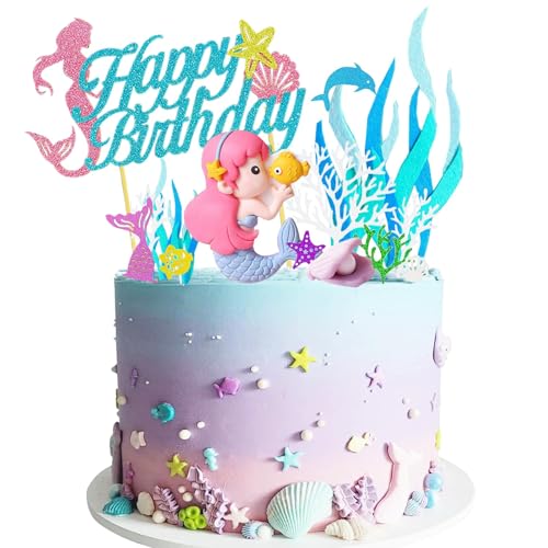 AODIGEGE Meerjungfrau Tortendeko Geburtstag Mädchen Kuchen Deko Ocean Theme Topper für Frauen Mermaid Party