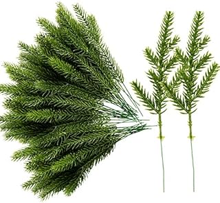 Purple Star 60 PCS Artificial Plants Pine Needles Branches Garland- 6.7x2.2 Inch Fake Green Plants Pine Needles-Greenery Pine Picks for DIY Christmas Garland Home Garden Decoration