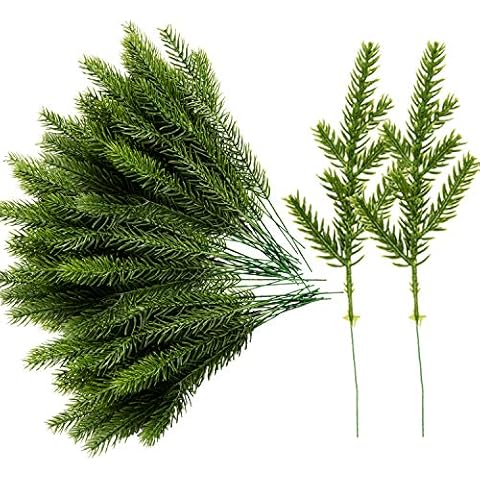 Alpurple 60 Packs Artificial Pine Needles Branches Garland- 6.7 x 2 Inch Green Plants Pine Needles, Fake Greenery Pine Picks for DIY Garland Wreath Christmas Embellishing & Home Garden Cover