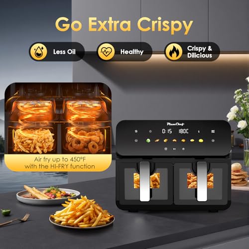 Image of 10QT Dual Air Fryer, Double Basket Air Fryer with 2x5QT Baskets, Digital Touchscreen Control, Easy-View Window, SyncCook Function, Cook 2 Dishes at Once for Family of 4-6, 1700W,Black