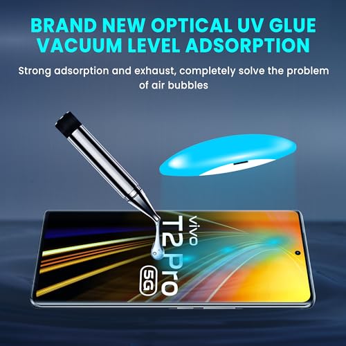 Image of FIRST MART Tempered Glass for Vivo T2 Pro 5G / V27 Pro 5G / V29 Pro 5G with Edge to Edge Full Screen Coverage and Easy UV Glue Installation Kit and Cable Protector, Pack of 1