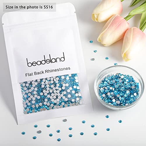 Image of Beadsland Flat Back Crystal Rhinestones, Aquamarine, SS16, 2880pcs | Flatback Glass Gems, 3.8-4.0mm, for Nail Art Craft, Glue Fix