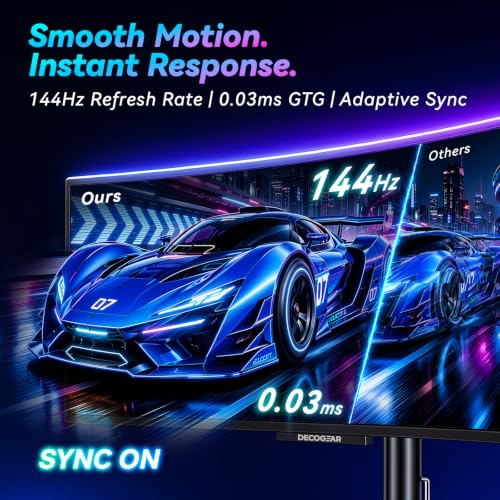 Image of Deco Gear OLED 49 Inch Curved Monitor, 5K2K 5120x1440 Ultrawide Dual QHD, 144HZ, 0.03ms, 32:9 HDR400, Adaptive Sync, R1800 Premium 100% sRGB 90W USB-C, Built-in Speakers Height Adjustable Stand