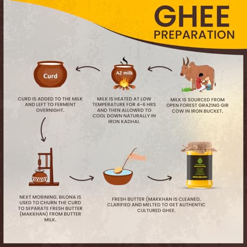 Image of Village-Organica A2 Gir Cow Ghee, 1Ltr(500mlx2) | Traditional Bilona Method | Grass-Fed Desi Gir Cow Milk | Pure, Nutritious & Premium Glass Bottle Packaging | A2 Ghee Bilona Method