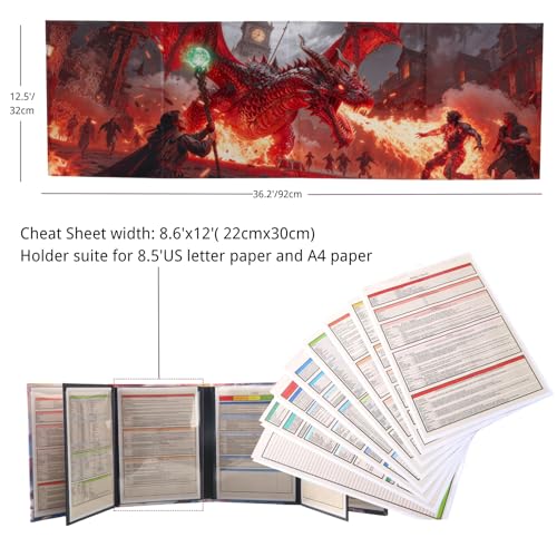 DND DM Screen Oil Painting Relief Effect 8 Panels w/ 2 Swinging Wet Erase Pockets and Cheat Sheet Dungeon Master Accessories Dungeons and Dragons 5e GM Screen D&D Terrain Gift Dungeon Master - Image 2