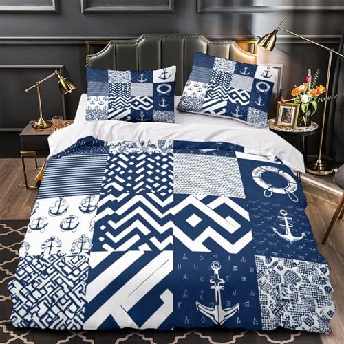 YVASPQRTW Patrones náuticos 3D Impresión Edredón Funda 3pz Microfibra Resistente diseños sin Costuras con temática Marina Funda de edredón 2 Fundas Lavable a máquina Chicos Chicas Double（200x200cm）