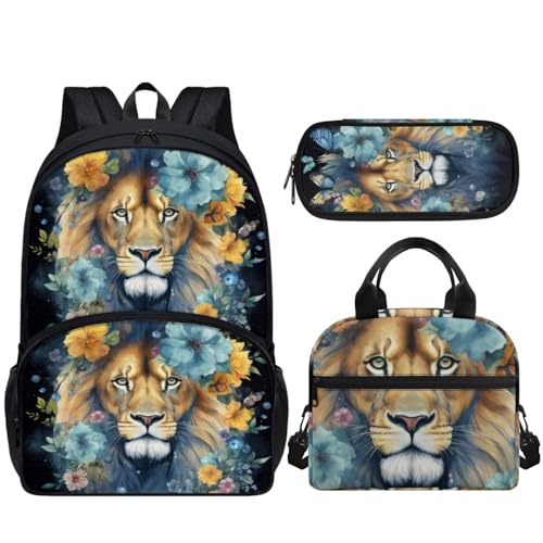 AmzPrint Lion Backpack And Lunch Box Rolling Backpack 18 Inch With Lunch Bag And Pencil Case Wheeled School Backpack For Boys And Girls