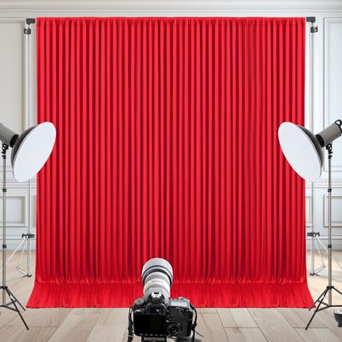 Image of 10x10ft Red Backdrop Curtain for Wedding Parties Wrinkle Free Fabric Red Drapes Backdrop Decoration for Baby Shower Birthday Photography Decoration 2 Panels, 5ft x 10ft