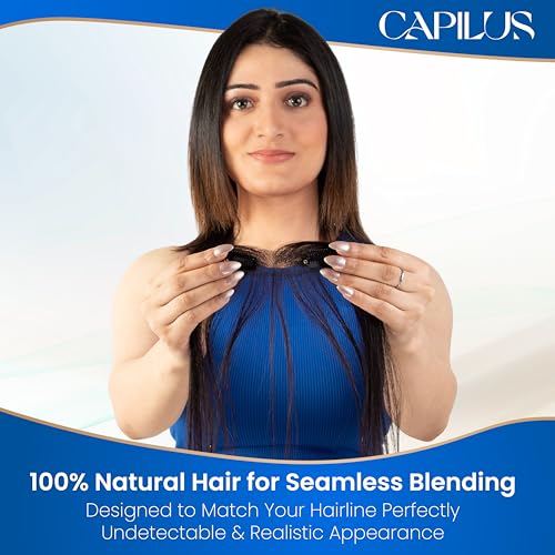 Image of Capilus Frontline Hair Patch with 100% Natural Human Hair for Women (Black). Natural look forehead coverage.
