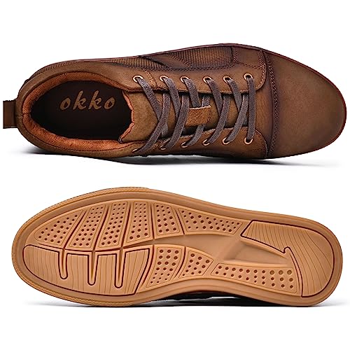 Image of Men's Casual Sneakers Fashion Oxford Sneaker Shoes Embossed Nubuck Brown Leather Daily Shoe for Men Size 7