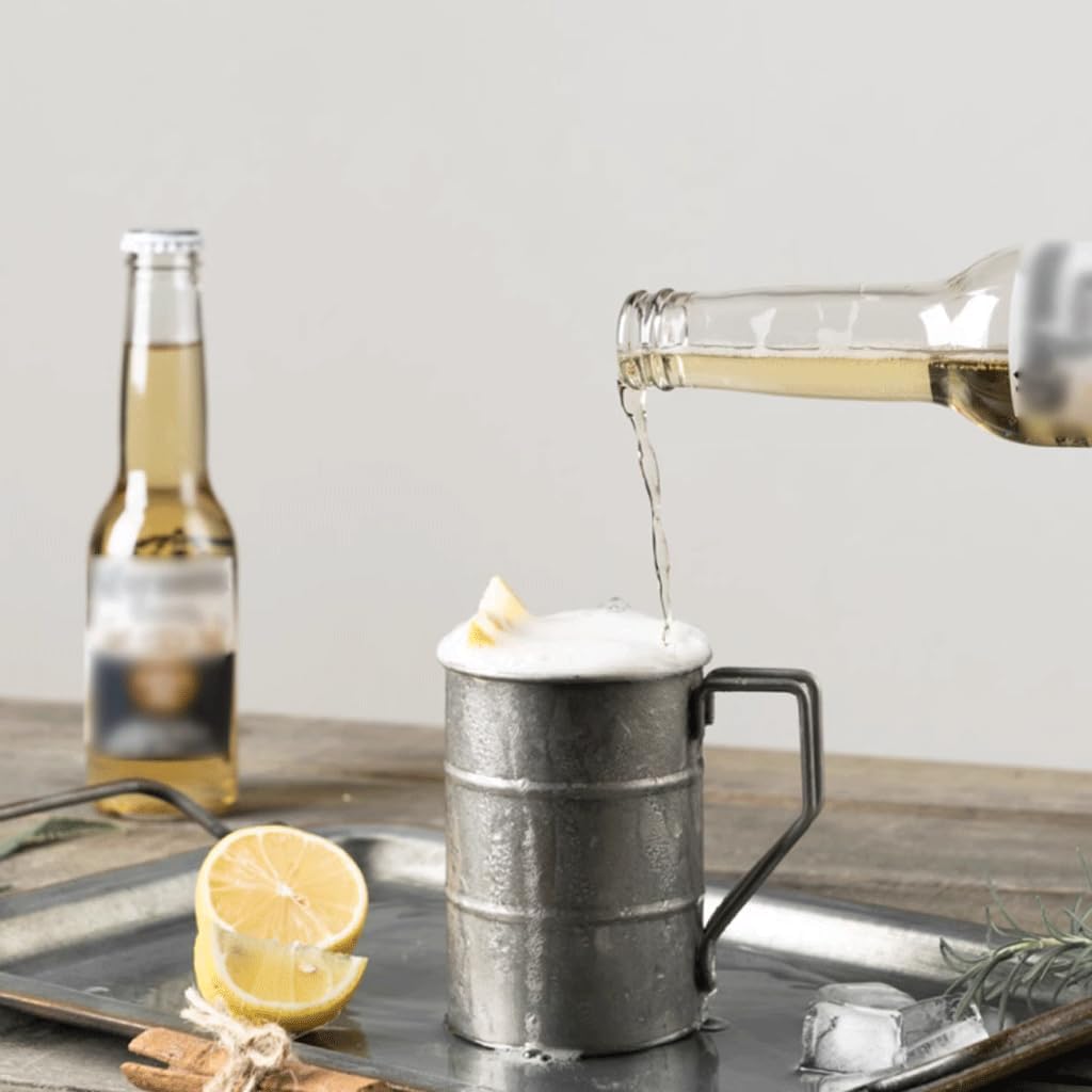 DOUKI Barrel Shaped Beer Stein with Good Grip Handle Industrial Style Metal Beer Mug Reusable Drinking Supplies for Camping Picnic