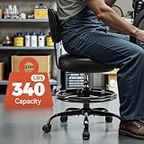 BestGlory Shop Stool with Wheels for Garage, Mechanics Rolling Chair with Backrest, Adjustable Height Heavy Duty Garage Stool with Footrest and Storage Tray, Swivel Task Chair for Workshop Salon