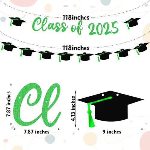 Image of 15PCS Green Class of 2025 Banner, 2025 Graduation Decorations, Gold Glitter Graduation Banner, Congrats Grad Banner Garland for High School College Grad Party Supplies Decor